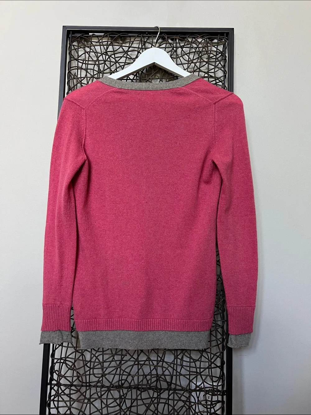 Banana Republic Cashmere Wool Bl Cardigan Sweater Varsity Style Pink Grey SP